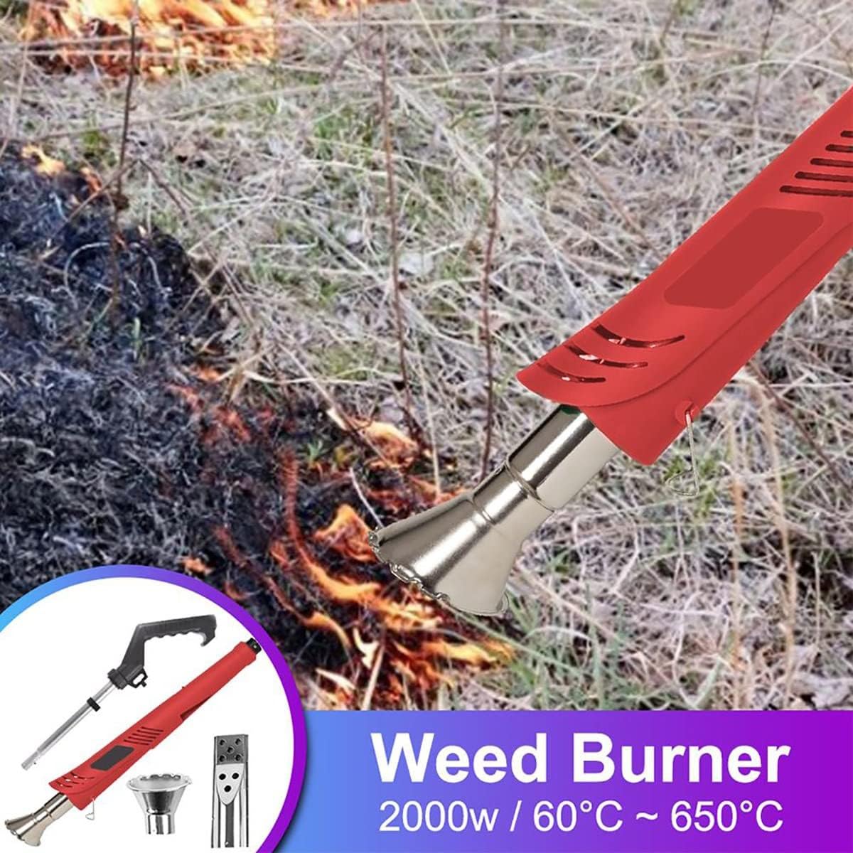 Bruciatore elettrico per erbacce, 2000 W, con manico staccabile, 2 ugelli e impostazioni di calore fino a 650 °C, per un efficiente controllo delle erbacce da giardino