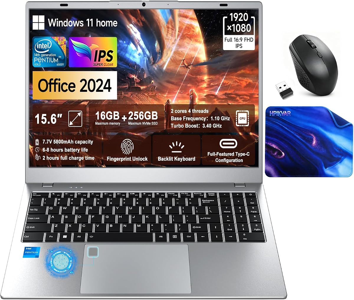 Laptop, Modelo 6500Y, Ideal para uso de oficina y estudiantes universitarios (Space Silver, 16GB RAM+256GB SSD)