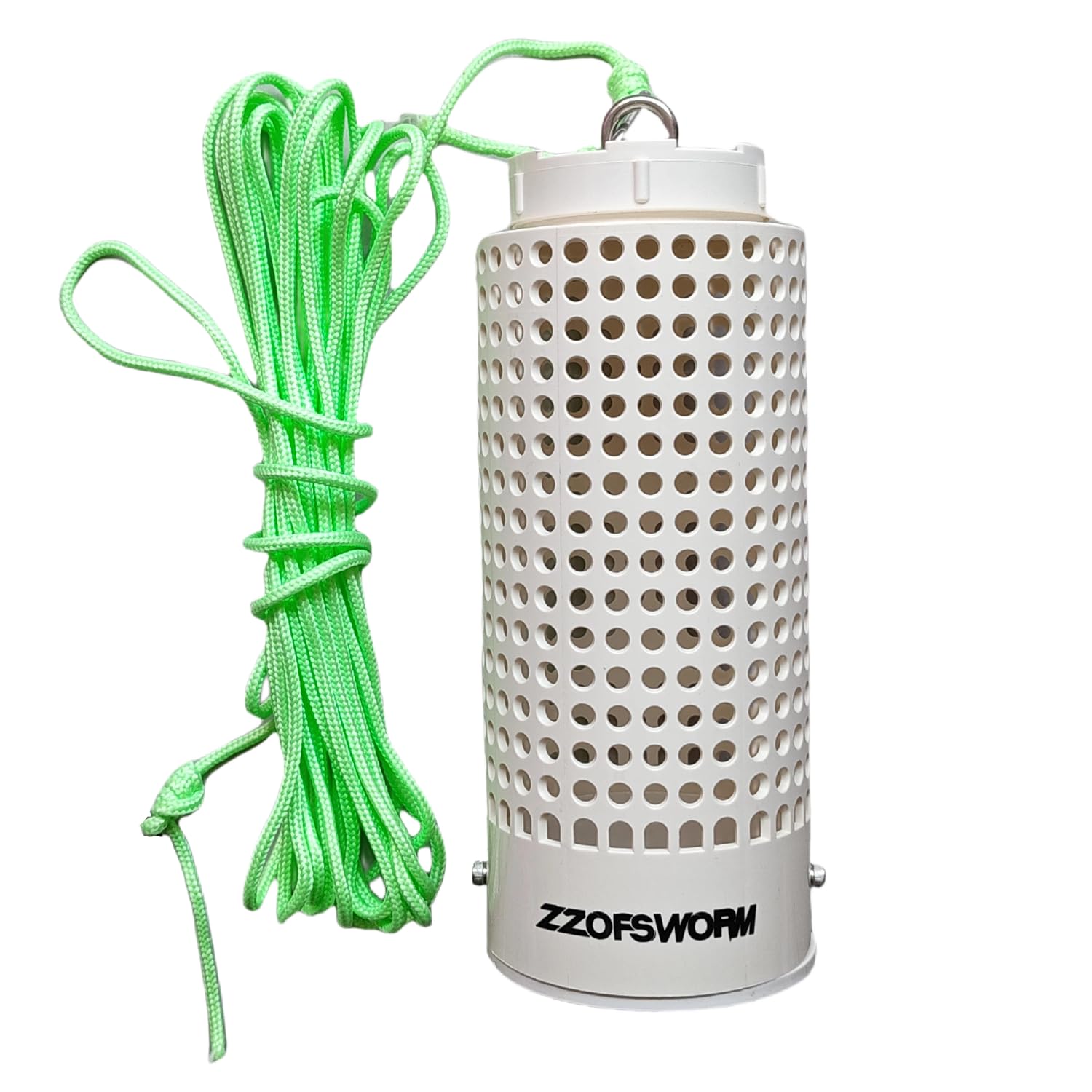 Bait Cage for Fishing, Chum Bucket & Bait Barrel, PVC Fish Chum Cage with 316 Stainless Steel, Bait Bucket for Saltwater Fishing, 360° Water Flow, Indestructible with 32Feet Glow Rope (Small)
