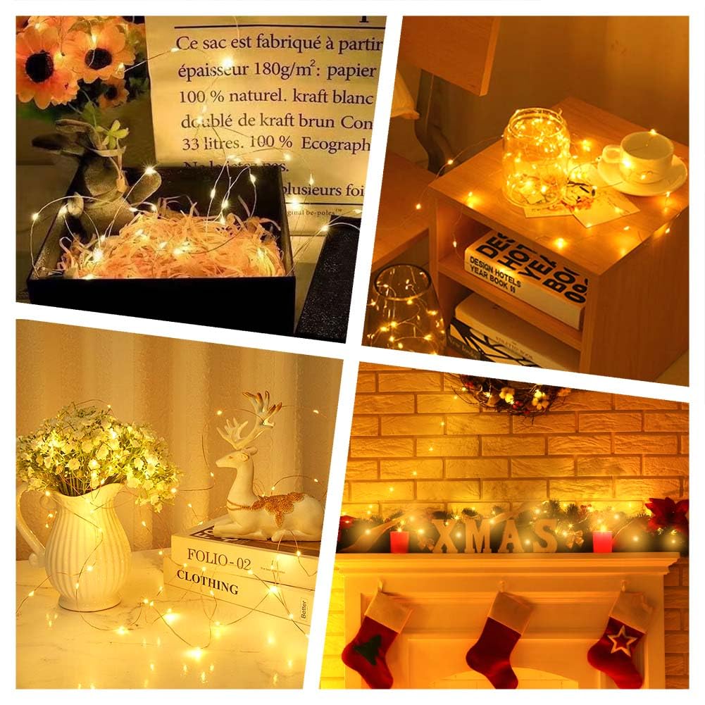 Vicloon Cadena de luces LED USB, 2 unidades, con mando a distancia, 10 m, 100 LED, 8 modos y temporizador, mini cadena de luces LED para Navidad, dormitorio, fiesta, boda, jardín