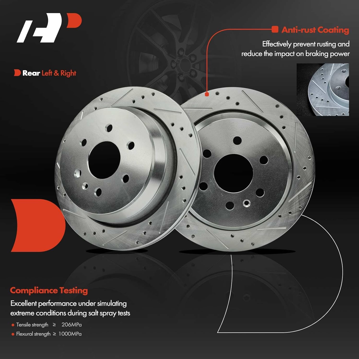 A-Premium 12.75 inch (324mm) Rear Drilled and Slotted Disc Brake Rotors + Ceramic Pads Kit Compatible with Select Chevrolet and GMC Models - Colorado, Canyon, 2015-2020, 6-PC Set