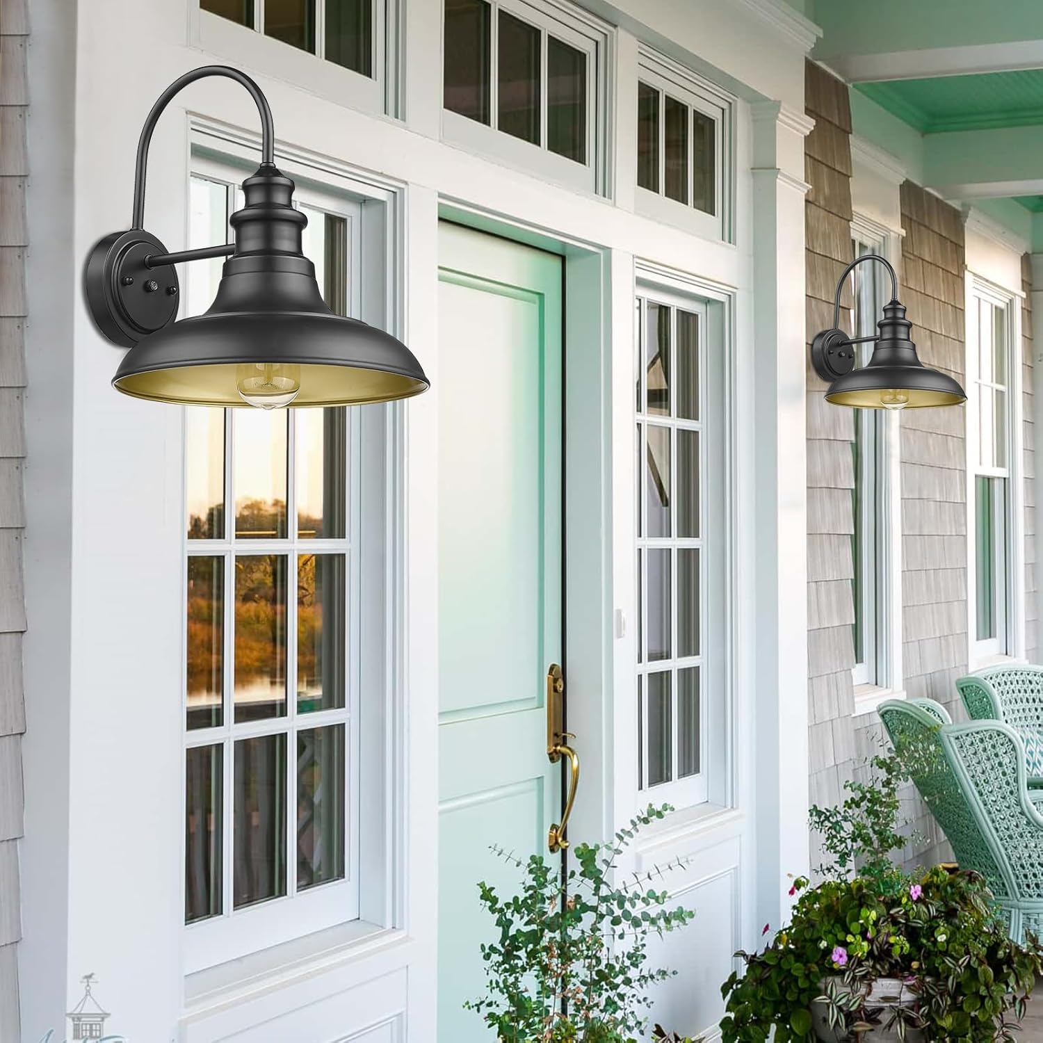 Dusk to Dawn Sensor Outdoor Barn Light Fixture, 12.3 Inch Dome Outdoor Wall Sconce Farmhouse Wall Mount Lights Exterior Light Fixture Black Finish Industrial Wall Lantern for Porch, 2Pack