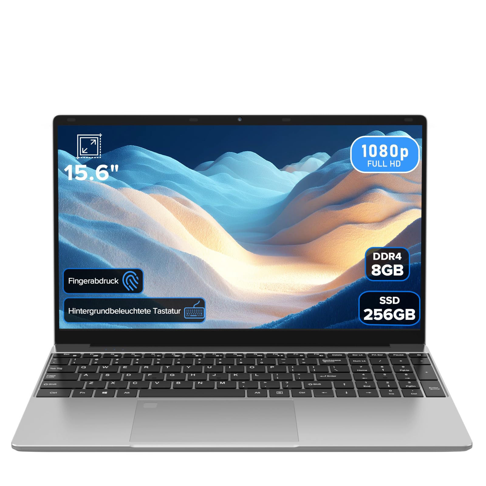 Molegar 2026 Laptop 15.6 Zoll,8GB RAM 256GB SSD,N5100 Prozessor,FHD Display,Notebook mit Beleuchtete Tastatur und Fingerabdrucksensor für Studierende und Unternehmen