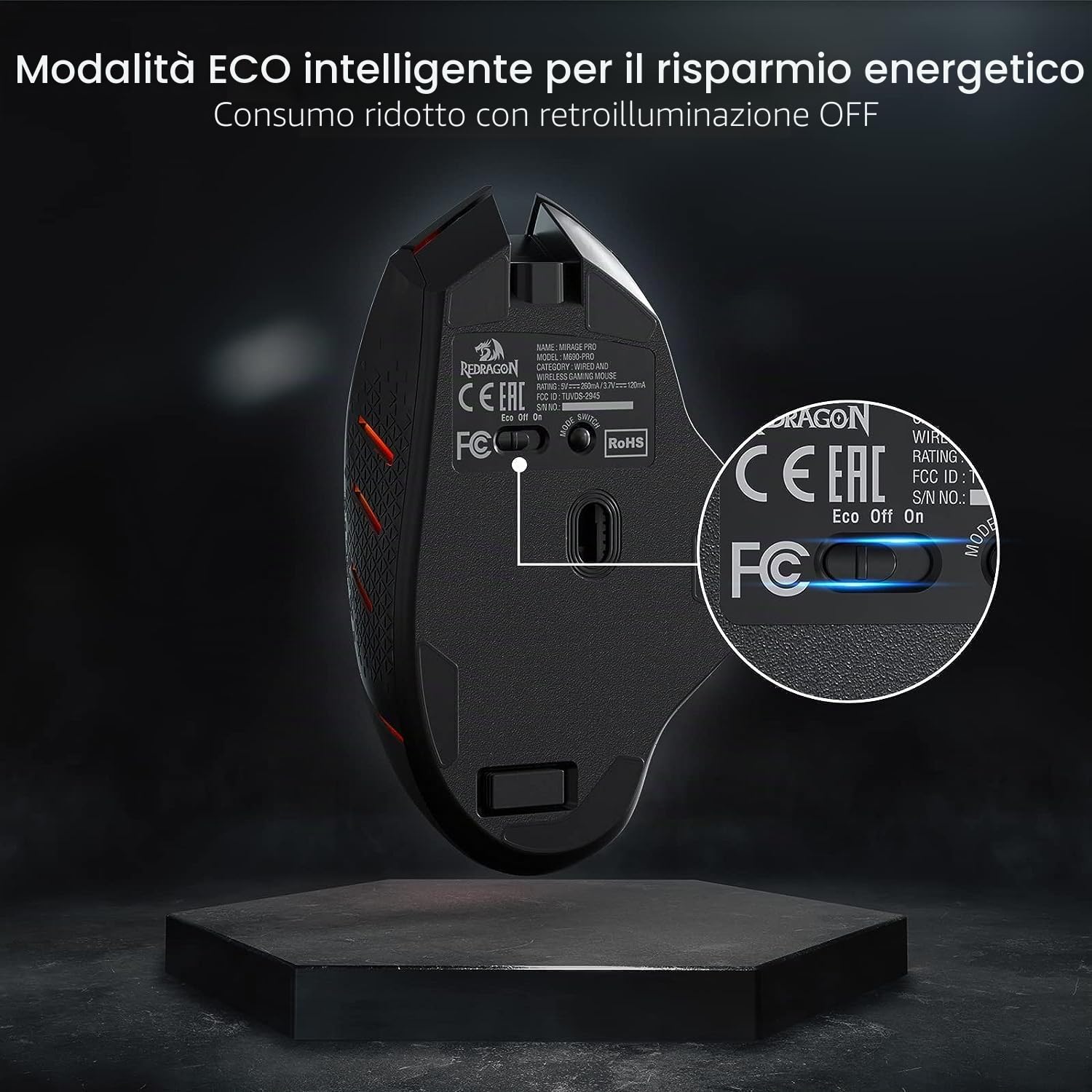 Redragon M690 PRO Mouse Gioco Wireless 8000 DPI Fuoco Rapido | mouse gioco wireless 8000 DPI tasto fuoco rapido 8 pulsanti macro design ergonomico PC Mac laptop nero