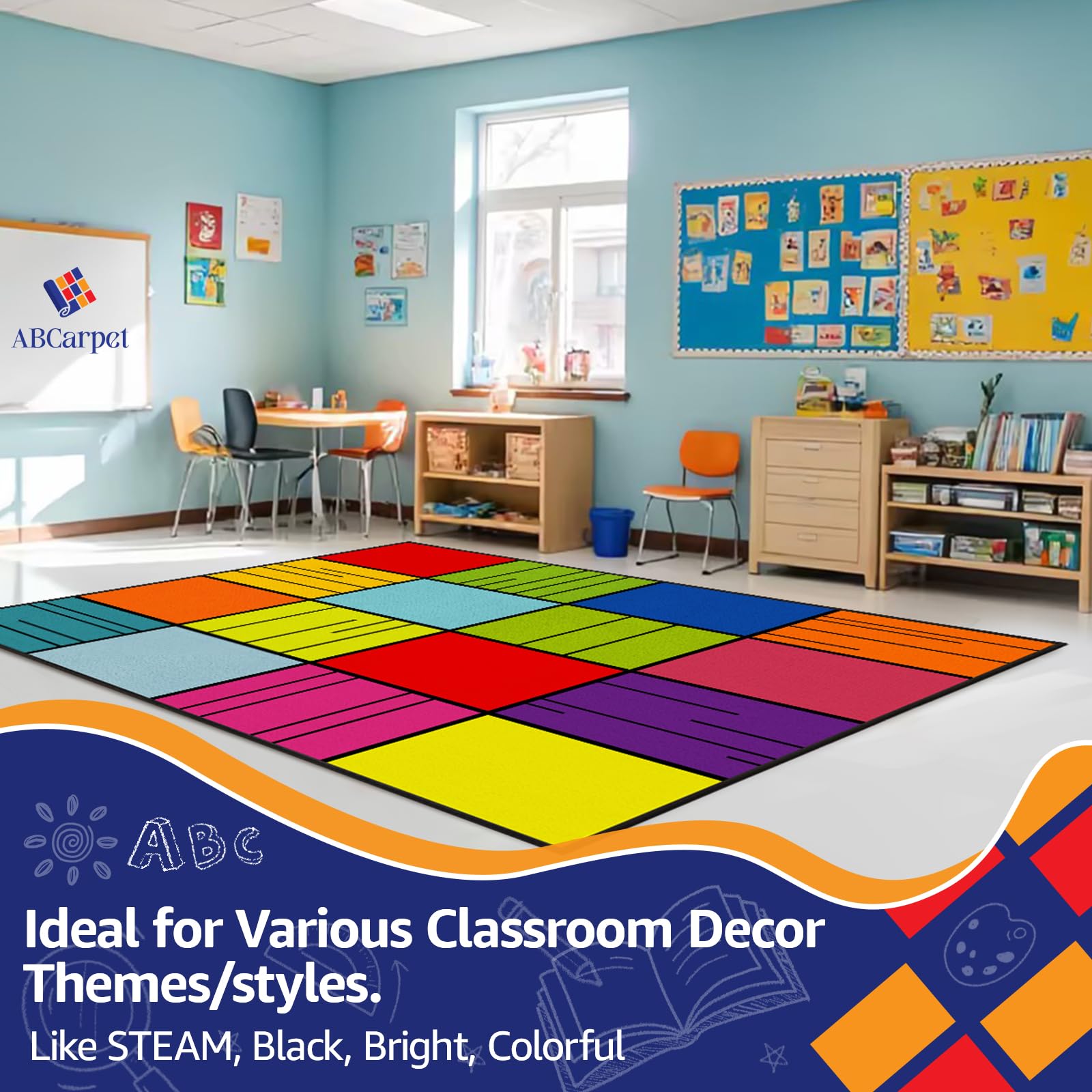 CorStripedSqu16S - Tappeto per aula per bambini, grande, 2,7 x 1,7 cm, per aule dei bambini, elementare, a righe