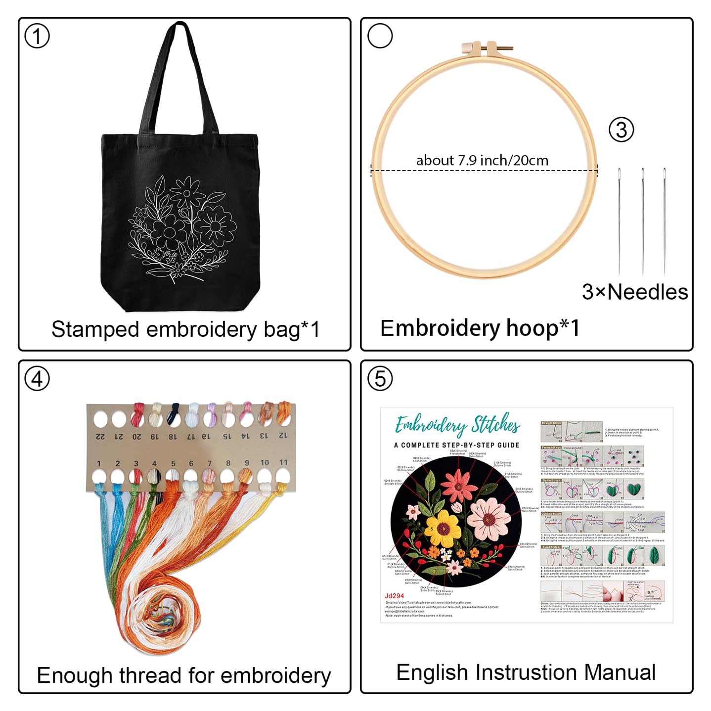 Louise Maelys Kit de bordado de bolsa de lona para principiantes, kits de punto de cruz para adultos, kit de punto de aguja para manualidades y manualidades, incluye bolsa de bordado con patrón de