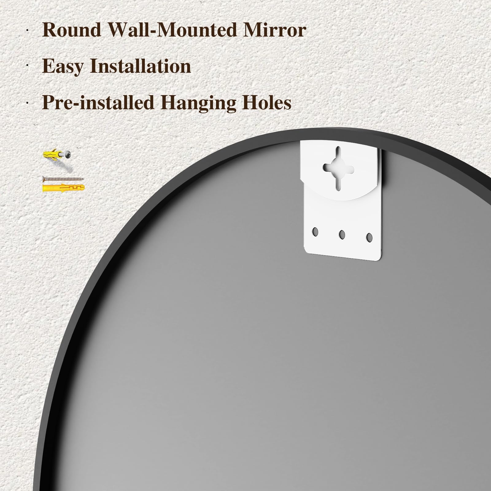 80 cm Miroir Rond, Miroir Rond Mural, Cadre en Alliage d'Aluminium, Verre Trémpe, Miroir Noir, pour Salle de Bain, Chambre, Salon, Couloir