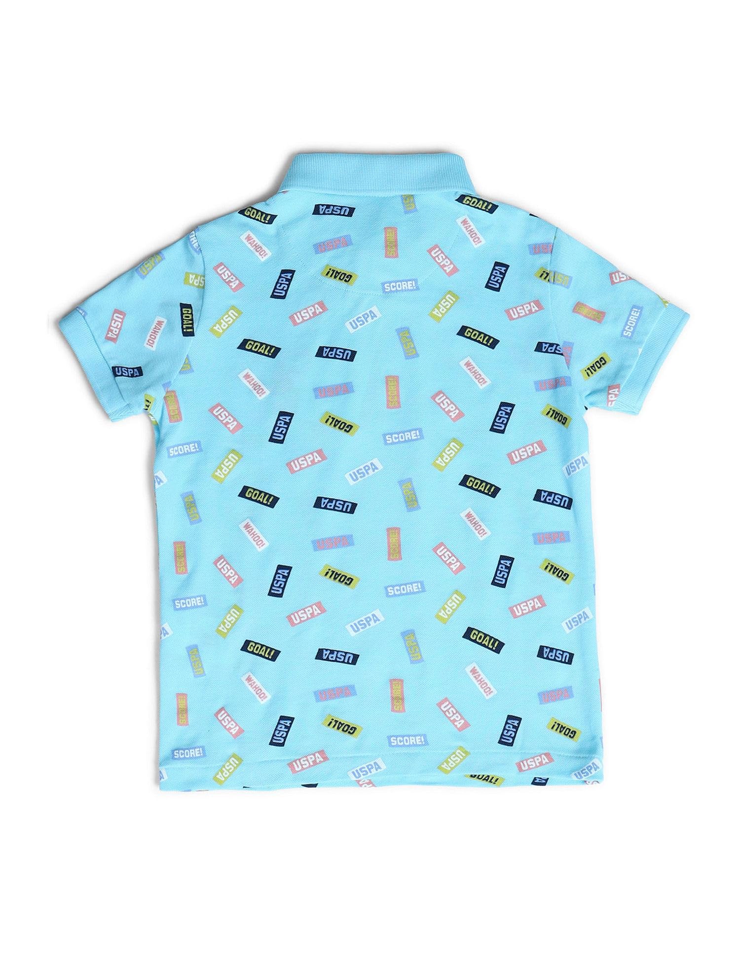 U.S. POLO ASSN. Boys Printed 100% Cotton Pique Hs AOP Polo T-Shirt (UKTSHON0353_LT. Blue_12T) 4