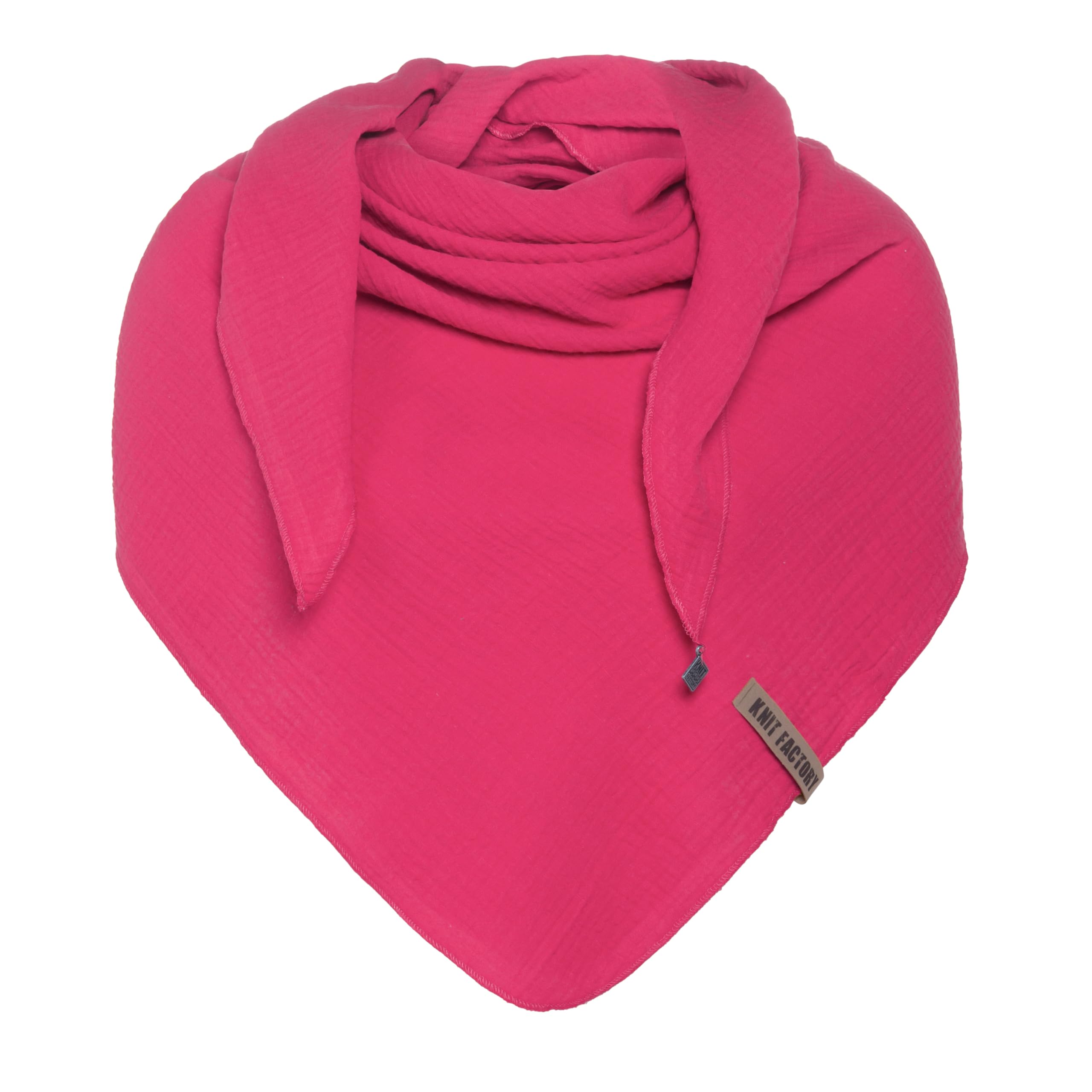 KNIT FACTORY - Liv Dreieckstuch - Tuch Schal für Damen - Weiches Musselintuch - Für Frühling und Sommer - 100% Bio-Baumwolle - Fuchsia