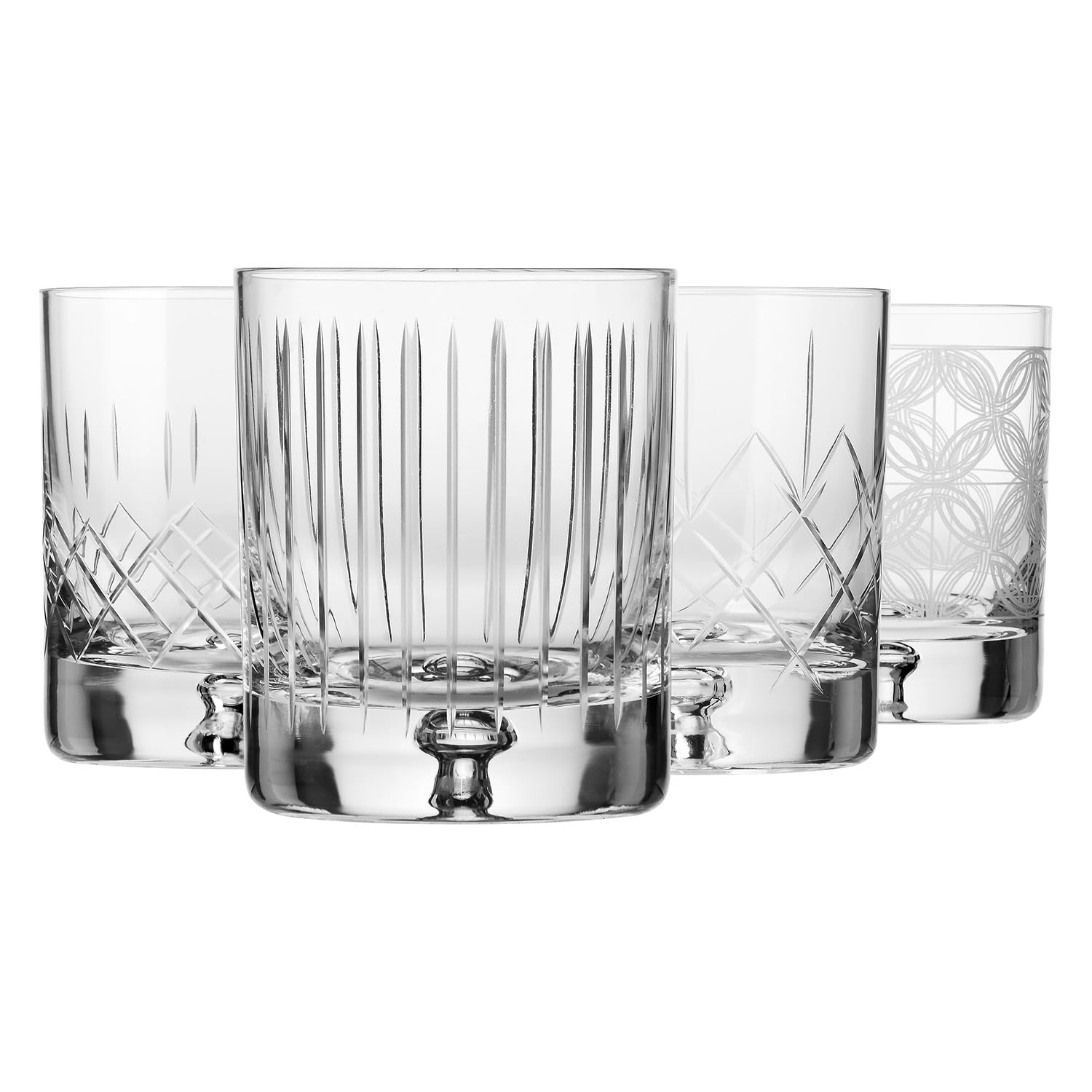 Krosno – Bicchieri da whisky, bourbon e scotch 250 ml, set da 4 – Collezione Saga – Bicchiere in cristallo, intagliato – Fatti a mano – Ideale come regalo
