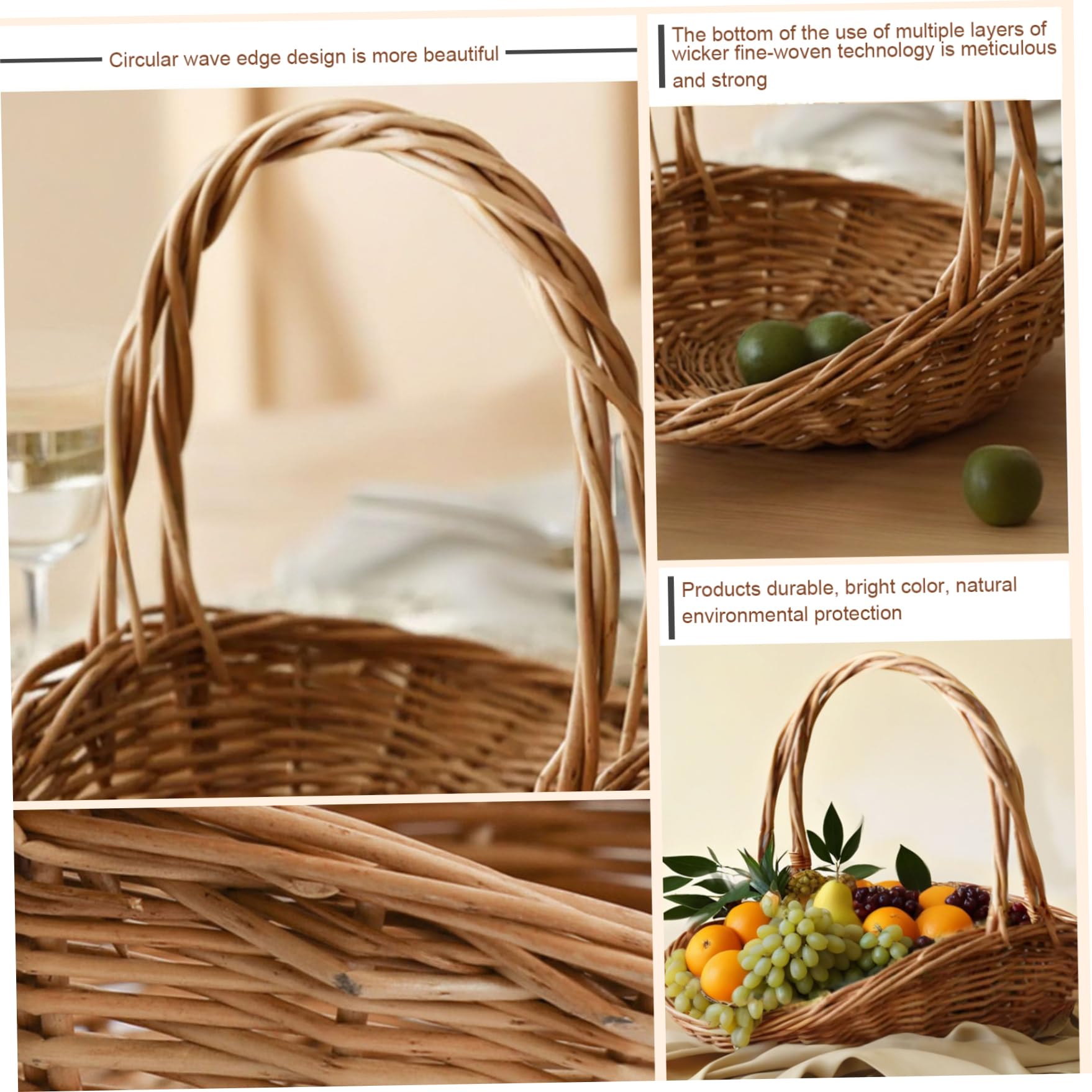 Cestino di vimini con manico da 2 pezzi cestino da giardino per la raccolta di verdure naturale wicker fiore di raccolta tessuta portatile