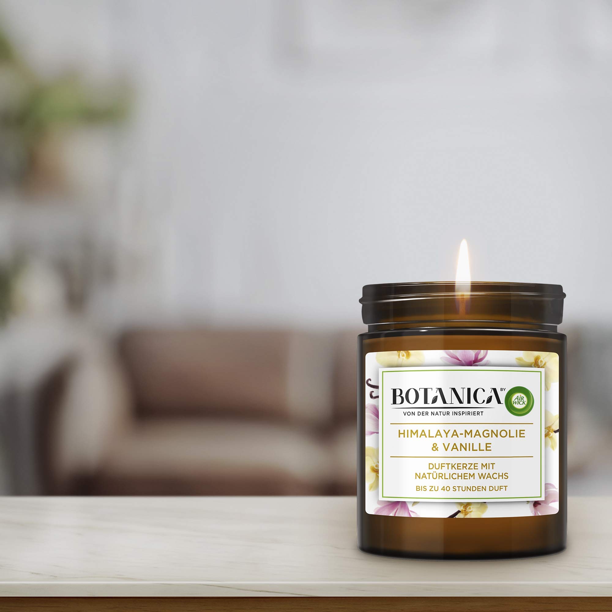 Botanica by Air Wick Duftkerze – Duft: Himalaya-Magnolie & Vanille – Nachhaltig hergestellt mit natürlichen Inhaltsstoffen – 6 x Kerze im Glas