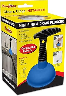 Sink Plunger, Powerful Mini Plunger with Short Handle, Easy-to-Use Unclogging Tool for Bathroom Drains, Shower, Bath, and Sink, Blue, (6.1 x 4.2 x 2.9 Inch)