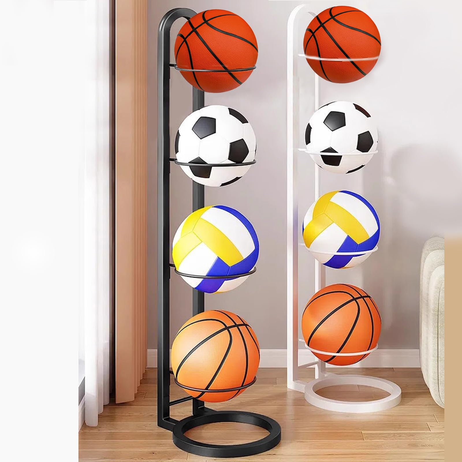 4-poziomowy metalowy nizer sportowy do koszykówki i siatkówki, rozwiązanie do przechowywania wewnątrz i na zewnątrz, oszczędność miejsca dla sportowców i trenerów