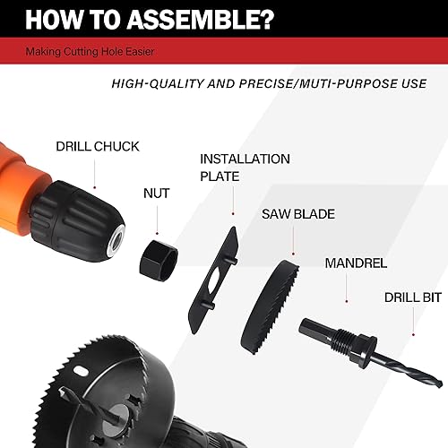 Miniatura 3 de Juego de sierra de agujero, 26 piezas con hojas de sierra de 34 a 5 pulgadas (0.748 in-5.000 in), broca de pala, mandriles, brocas, placa de
