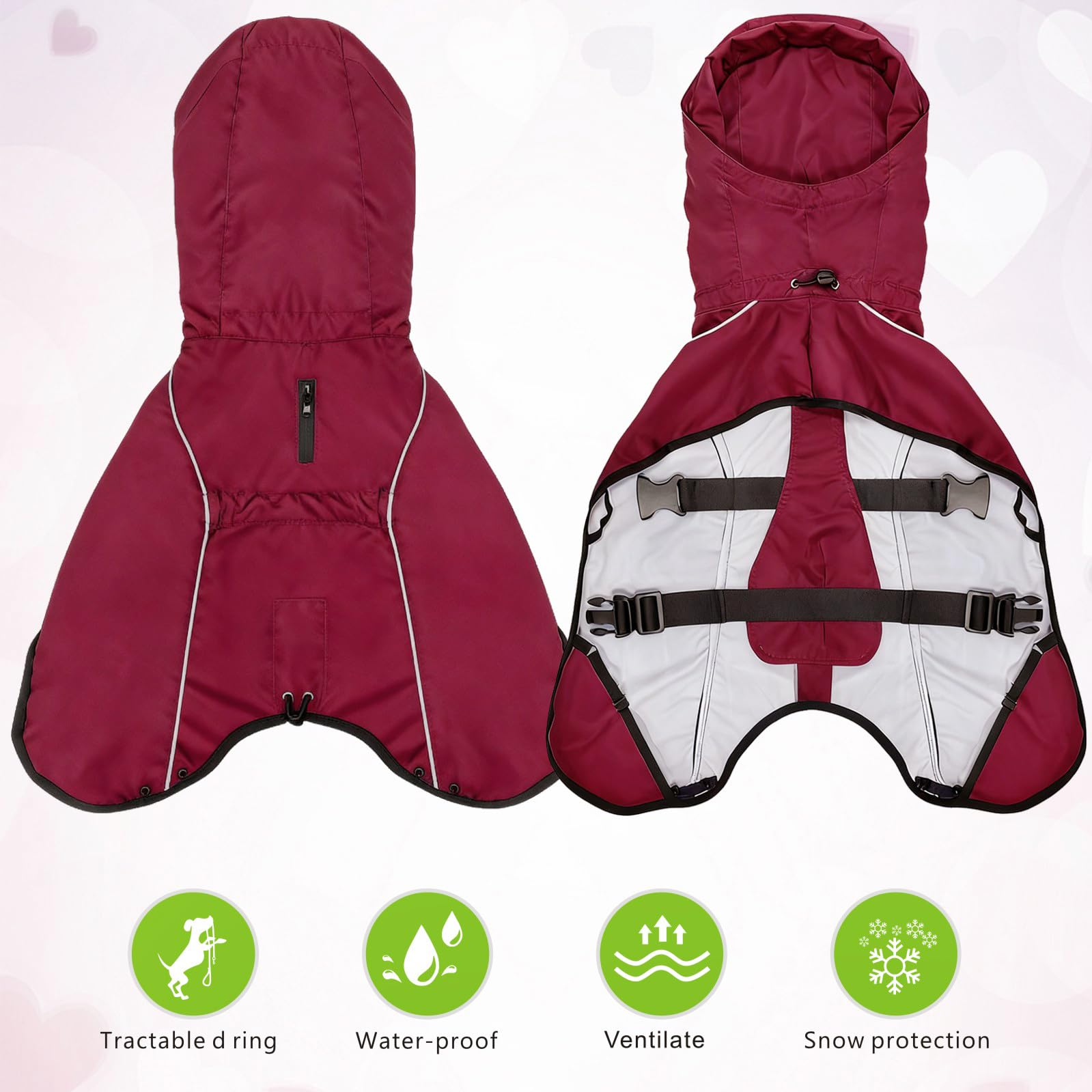 Giacca da Impermeabile per Cani Cappuccio Riflettente Cappuccio da Pioggia per Animali Domestici Poncho con Vestiti per Cani Piccoli e Medi (Rosso, S)
