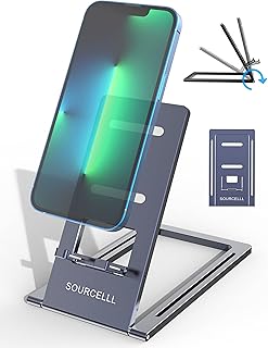 Cell Phone Stand for Desk Adjustable Phone Stand Holder Aluminum Ultra-Thin and Foldable,Portable Phone Stand for Bed,iPhone Stand Holder Compatible with All Mobile Phones,Desk Accessories for iPhone