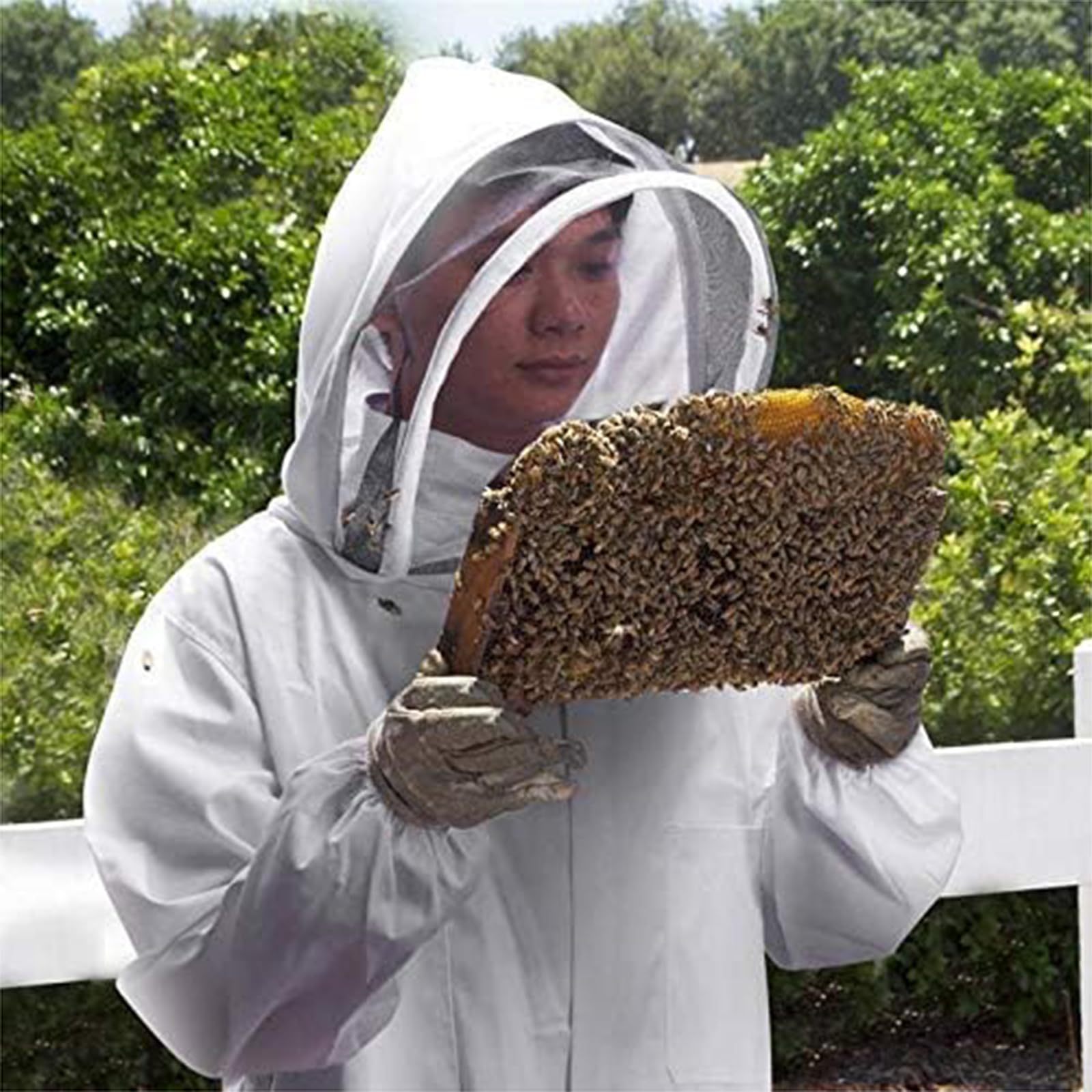 Mono De Apicultura De Cuerpo Entero con Velo Abrigo Protector De Apicultores Traje De Apicultura Traje De Apicultura Profesional con Guantes Anti Avispas Equipo