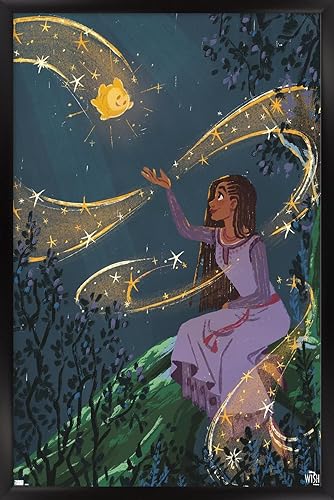 Trends International Disney Wish - Póster de collage 2 (Asha & Star), póster de pared, 14.72 x 22.37 pulgadas, versión enmarcada en negro