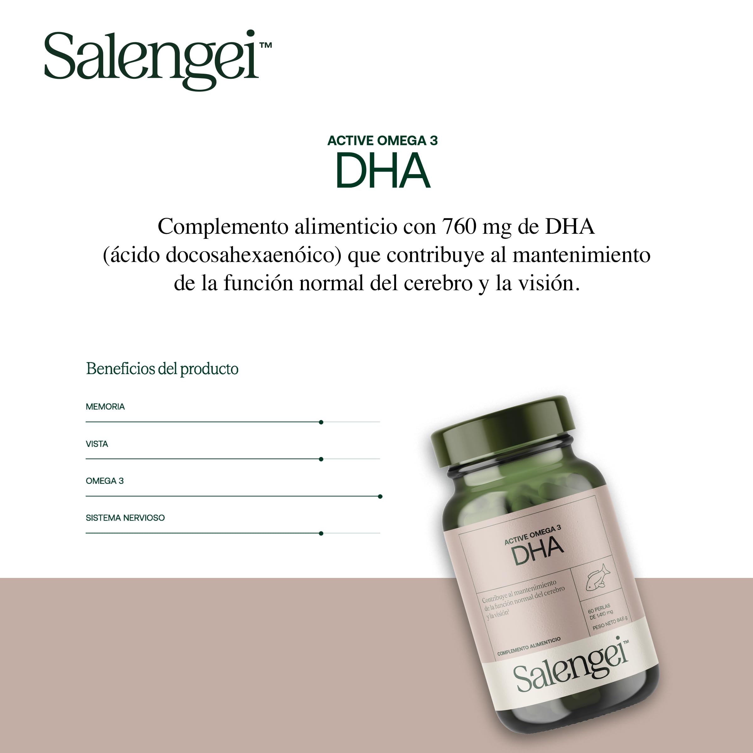 ACTIVE OMEGA-3 DHA – 760 mg DHA (Docosahexaensäure) | Unterstützt die normale Gehirnfunktion und das Sehvermögen | 60 Weichkapseln à 1400 mg |