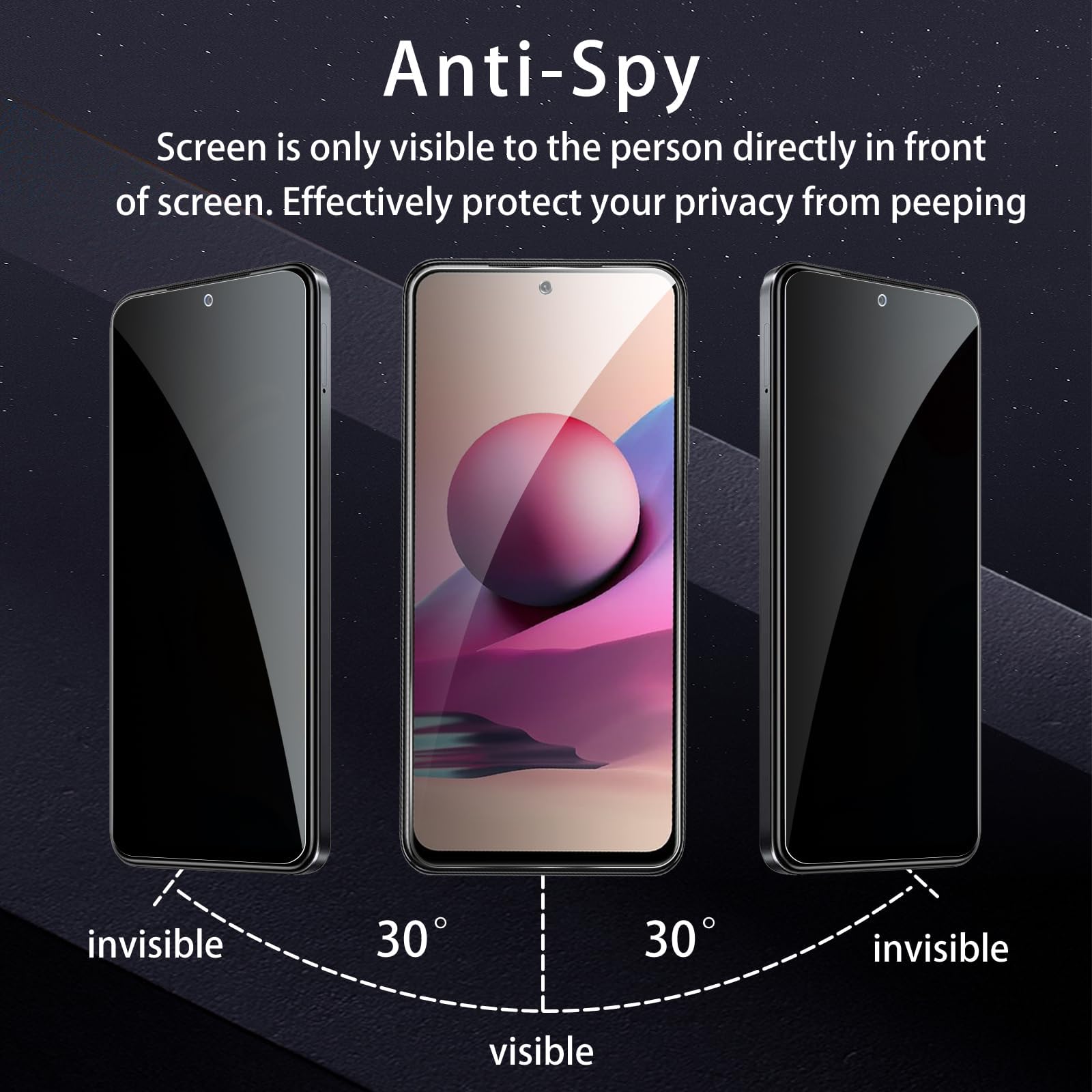 Vauki 2 Pezzi Privacy Vetro Temperato per iPhone,Pellicola Protettiva Anti- Spy,D