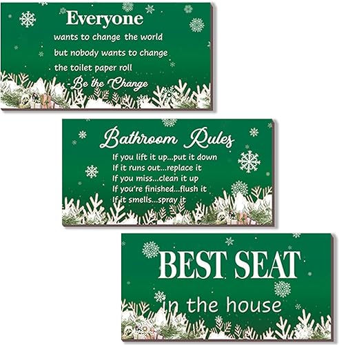 Miniatura 8 de 3 piezas de decoración de Navidad para baño, decoración de invierno de madera roja con reglas de baño, accesorios de nieve de Navidad para el hogar,