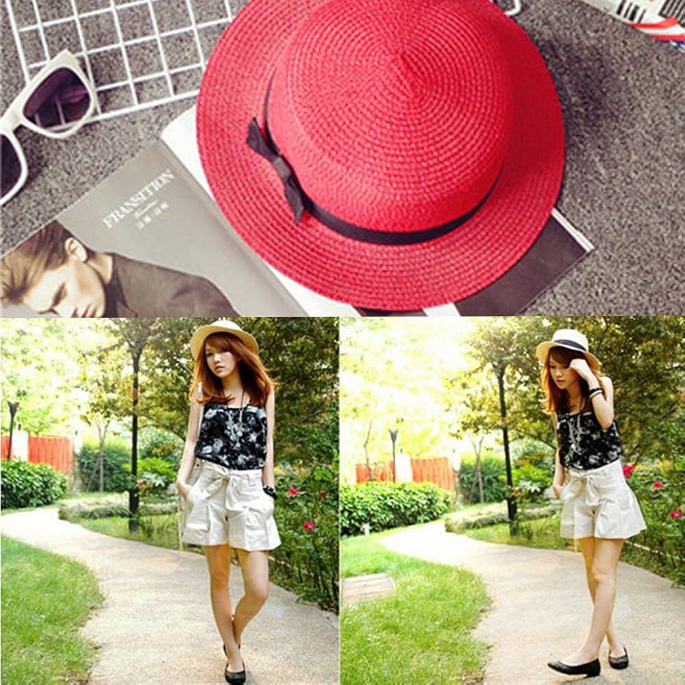 Amazon.co.jp: 夏の帽子エレガントなファッション婦人帽子赤い