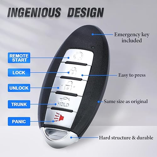 Miniatura 6 de Reemplazo remoto inteligente de la llave del coche de entrada sin llave 433MHz 4A chip para Nissan Altima Sentra Versa KR5TXN4 S180144803 5 botones