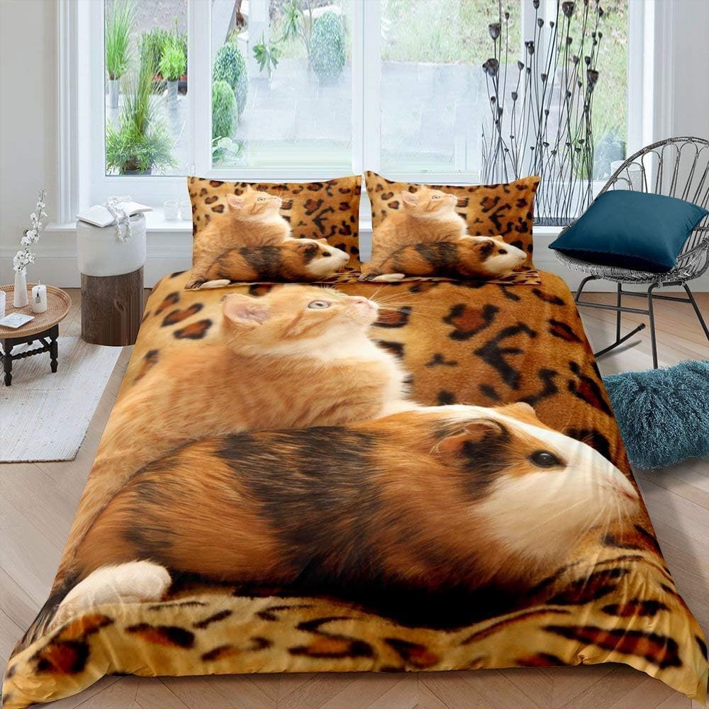 Housse de couette 160x200 chat et cochon d'inde, le cadeau d'anniversaire idéal