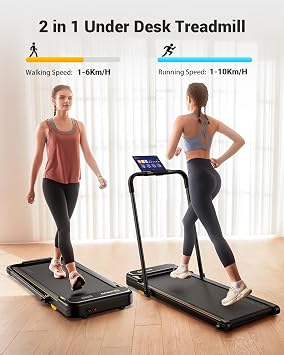 UREVO 2 in 1 Treadmills for Home Foldable, Walking Pad with APP Control, 1-10 km/h Under Desk Treadmill with Double Shock Absorbent, Remote Control & LED Display