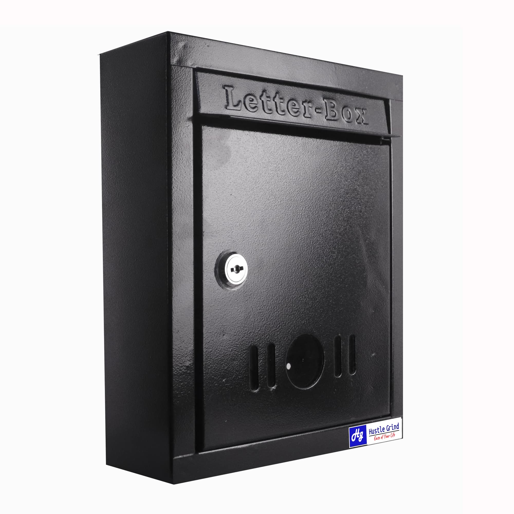 Hustle Grind Mail Box/Letter Box for Home and Office | Gate and Wall Mount with Key Lock Big Size (Black)-image-18