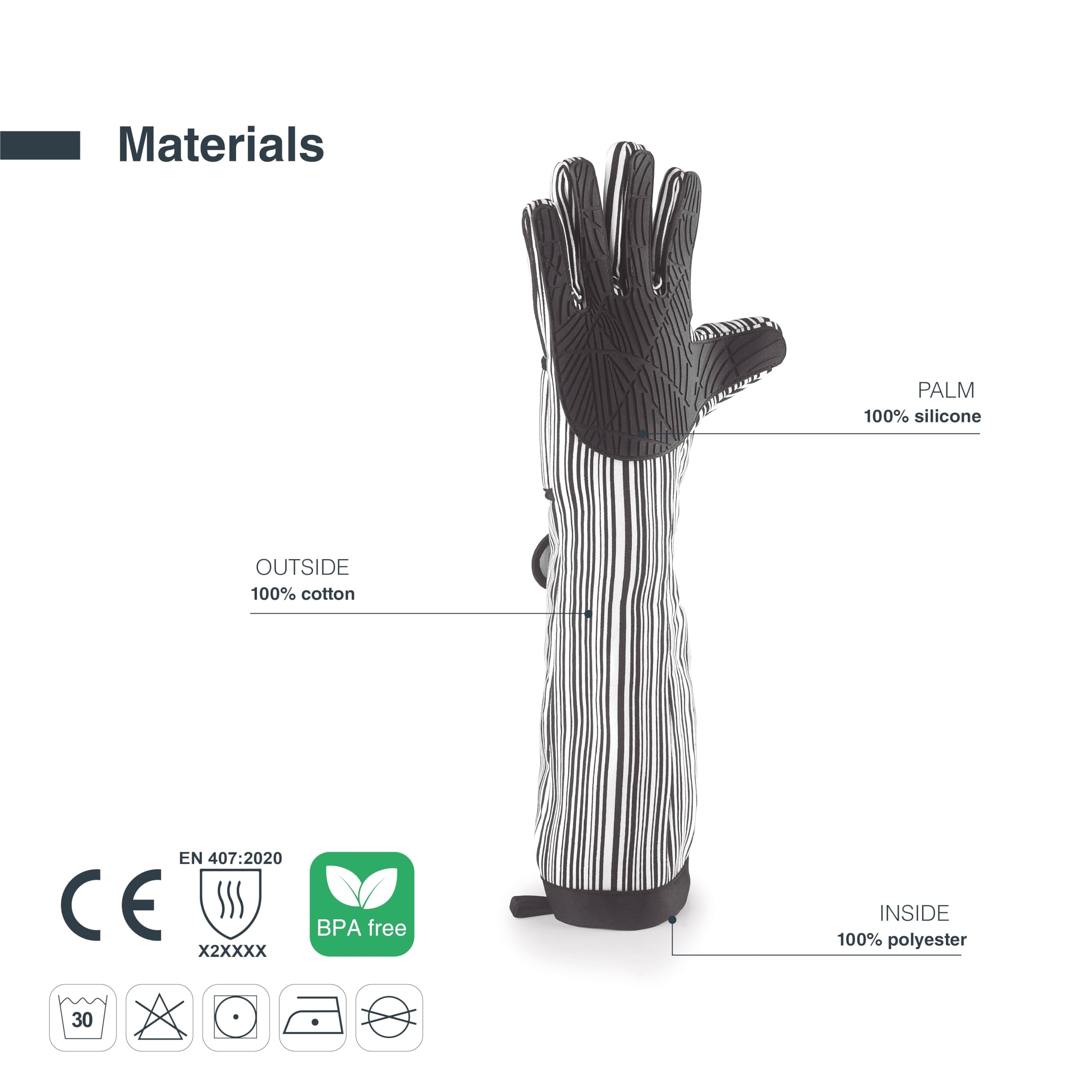 Lacor - 60068 - XL Ofenhandschuhe, Ofenhandschuhe Küche, maximale Sicherheit, hohe Hitzebeständigkeit, Baumwolle mit doppelter Polsterung, Silikon und Polyester, waschmaschinen- und trocknergeeignet, 48 cm, schwarz | Langlebiges Profi-Utensil; entwickelt