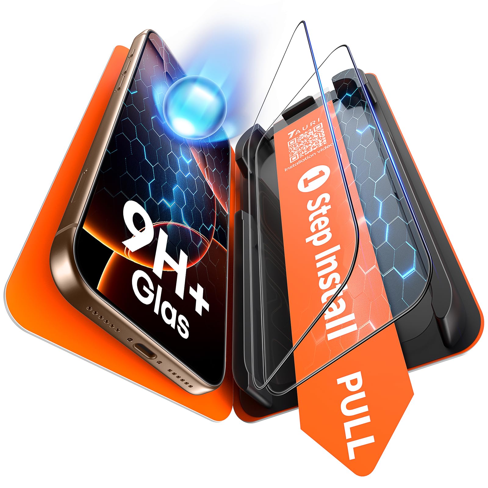 TAURI Protector Pantalla para iPhone 16 Pro Max [Instalación en 1 Paso] | con Herramienta de Auto-Instalación Sin Polvo, 2 Piezas Vidrio Templado, [Sin Polvo Sin Burbujas] Resistente a Rasguños Global Recycled Standard Global Recycled Standard Global Recycled Standard