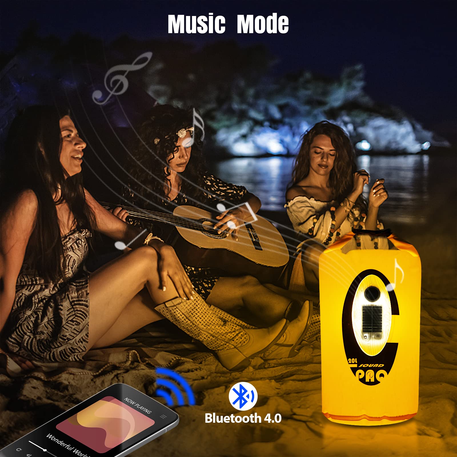 Qoolife Bolsa impermeable con altavoz solar Bluetooth y luz, saco seco enrollable de 20 L que mantiene el equipo seco para hombres y mujeres, kayak, playa, rafting, canotaje, senderismo, camping y