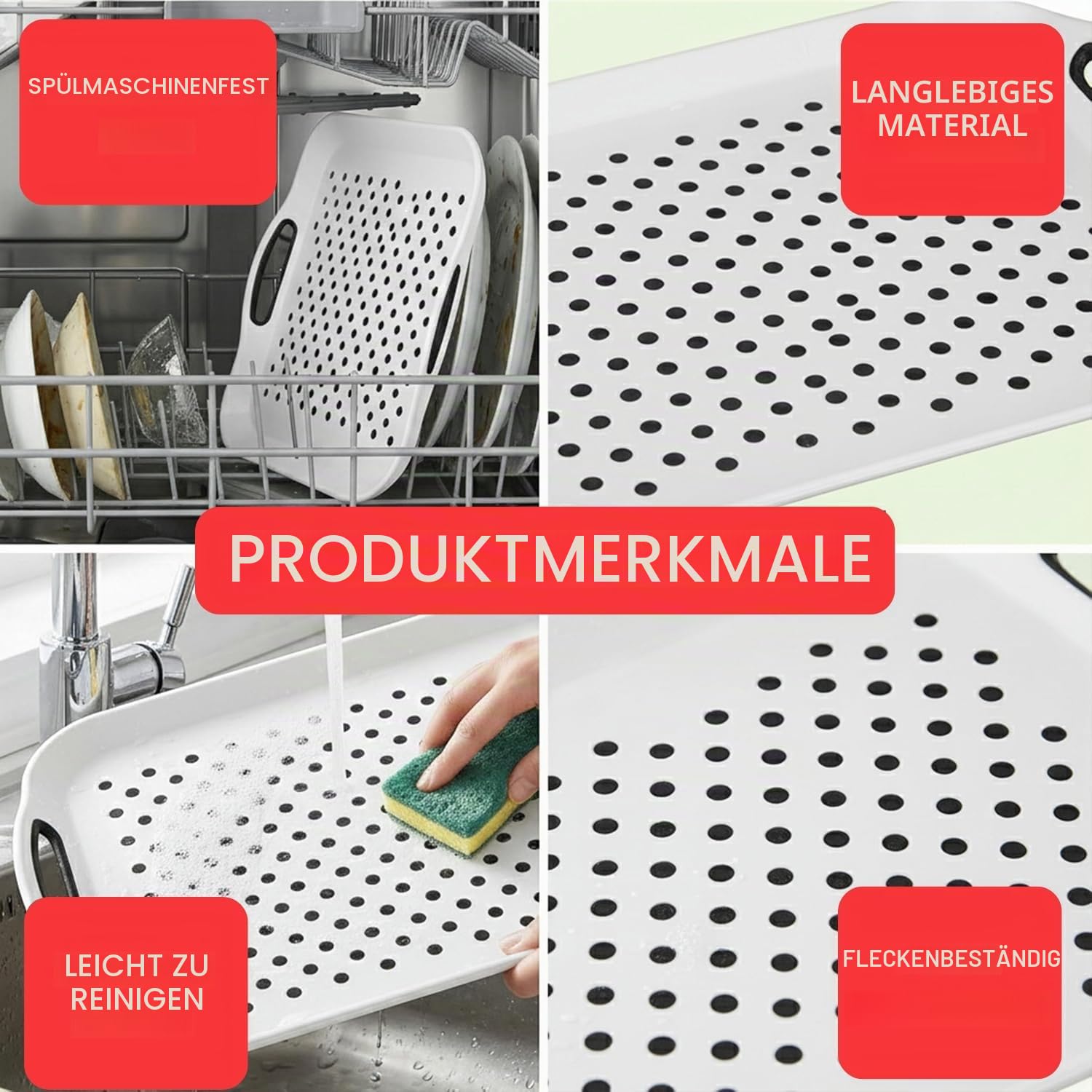 DIVCHI 2er-Pack Serviertablett-Set – rutschfeste Tabletts mit Griffen, ideal für die Zubereitung von Speisen, Tee, Frühstück im Bett – Kunststofftablett für stabiles, spülmaschinenfest Grau & Weiß