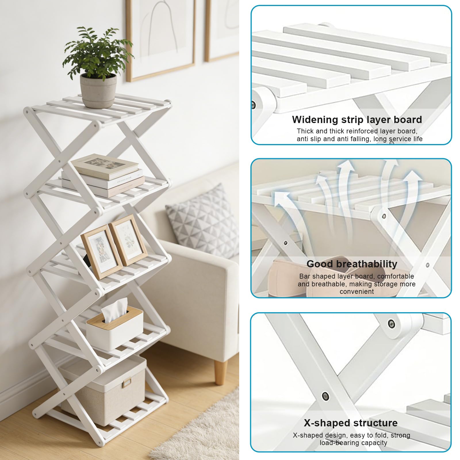 MeYuxg Piccola Scarpiera Salvaspazio Bambù,3-5 Livelli Scarpiera Pieghevole,Verticale Piccola Scaffale Autoportante,per ingresso corridoio camera da letto armadio(5 Livelli)