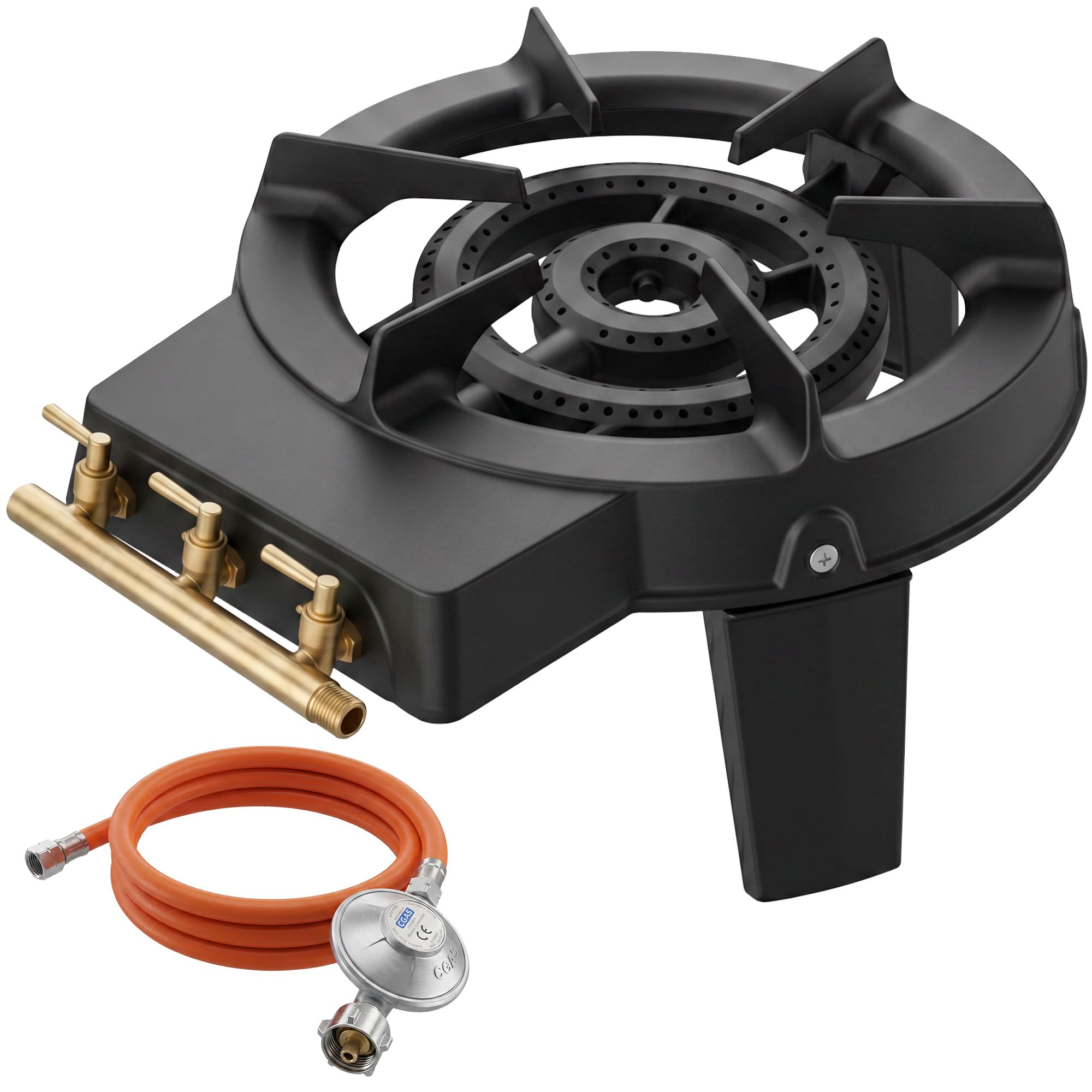 Veralune 9 kW Wokbrenner – Gusseisen Gaskocher mit 3 Füßen, 3 Wasserhähnen & Schlauch mit Druckminderer, leistungsstark für Outdoor, Garten, Camping & BBQ