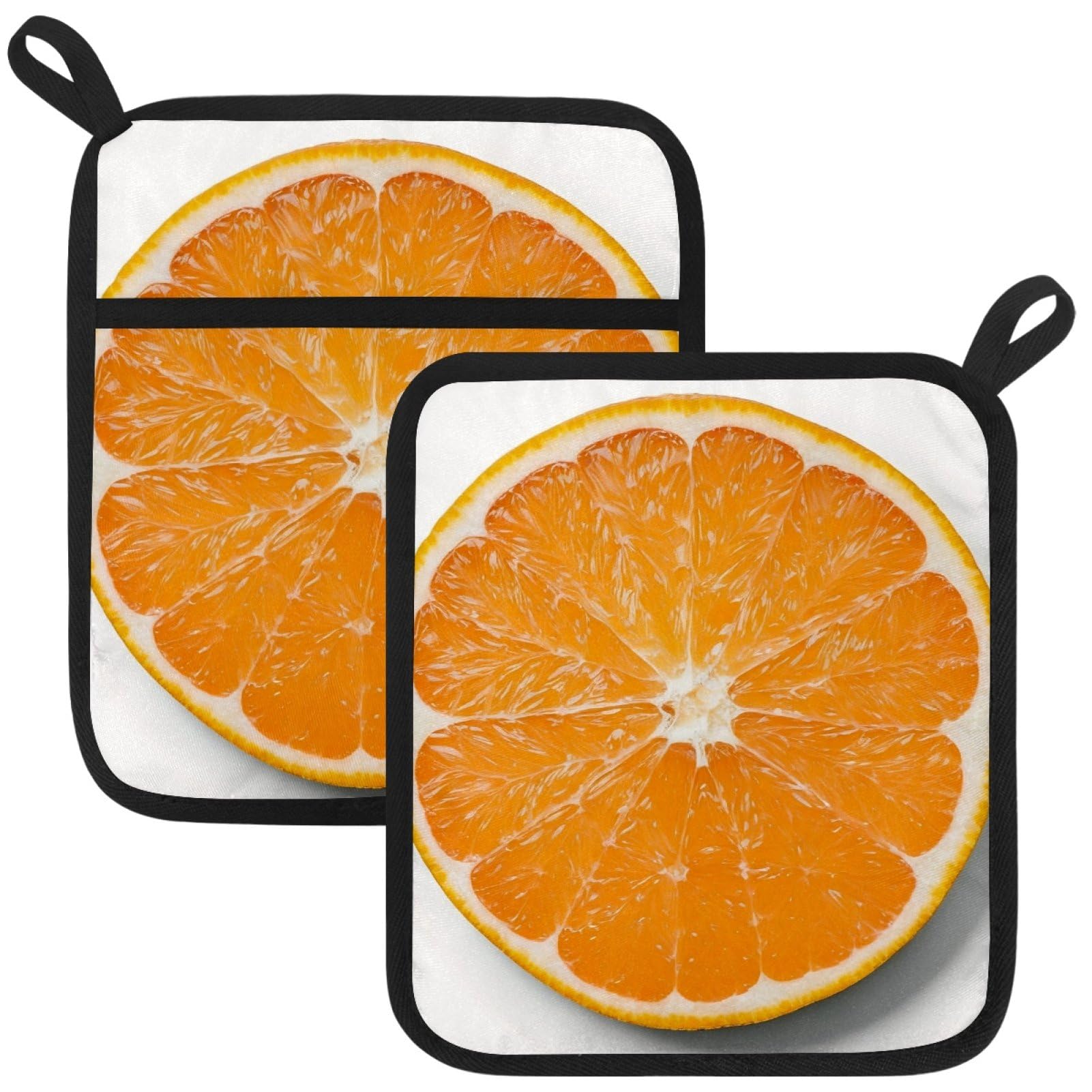 VAPOKF Orange Pot Holders with Pocket for Kitchen Heat Resistant Potholders Large Polyester-Cotton Square Oven Mitts Set