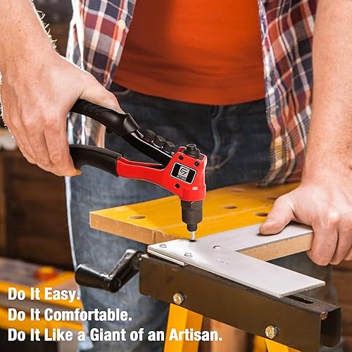 Miniatura 7 de Pistola de remache con 200 remaches y 4 brocas, kit de remachador manual manual con estuche de transporte resistente