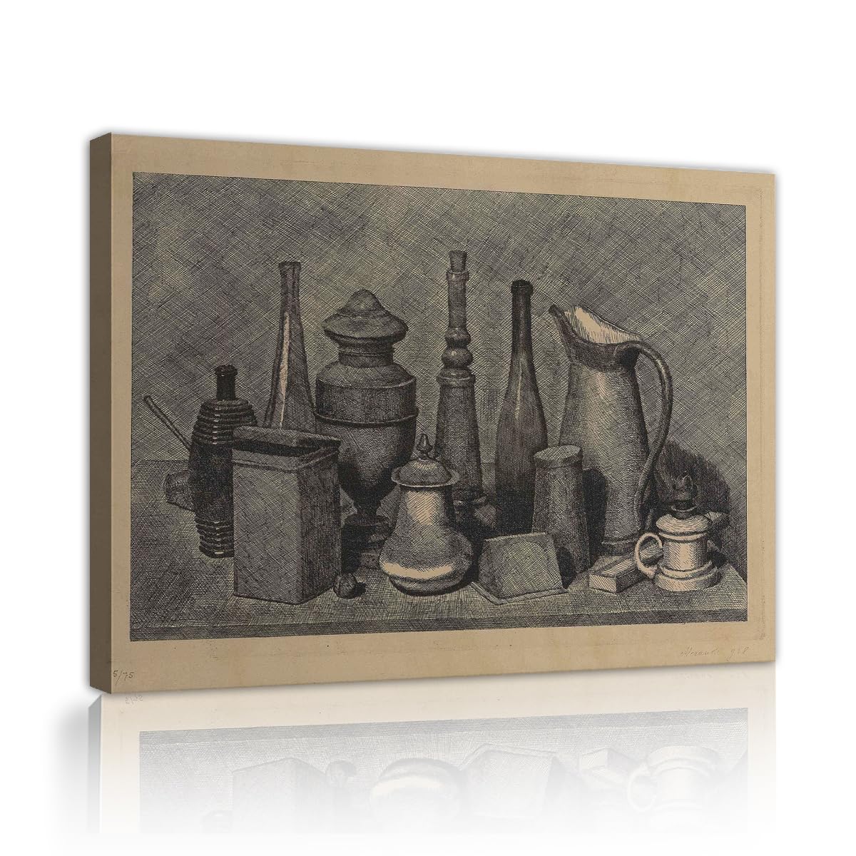 TOANGWALL Giorgio Morandi Large Still Life Canvas Wall Art Lounge Sketch Crosshatch Objects Framed Painting for Guest Bedroom Decor 90x110cm