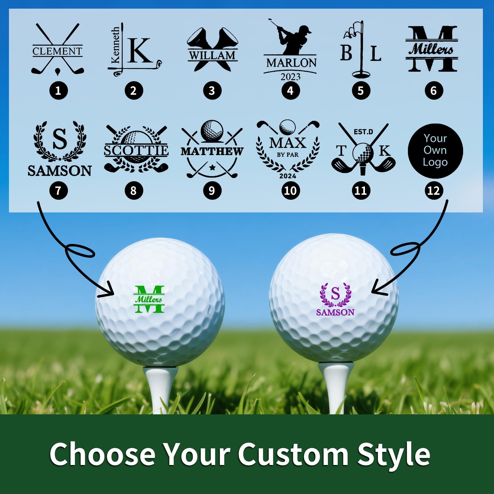 Sello de pelota de golf personalizado con estuche de almacenamiento de metal, marca reutilizable