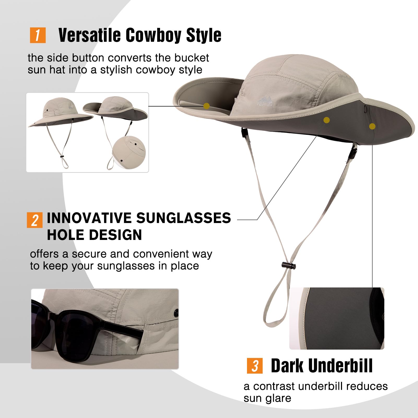 TOP-EX Chapeau de soleil surdimensionné XL XXL à large bord UPF50+ respirant, imperméable, pliable, pour le golf, la randonnée, l'extérieur, pour homme et femme