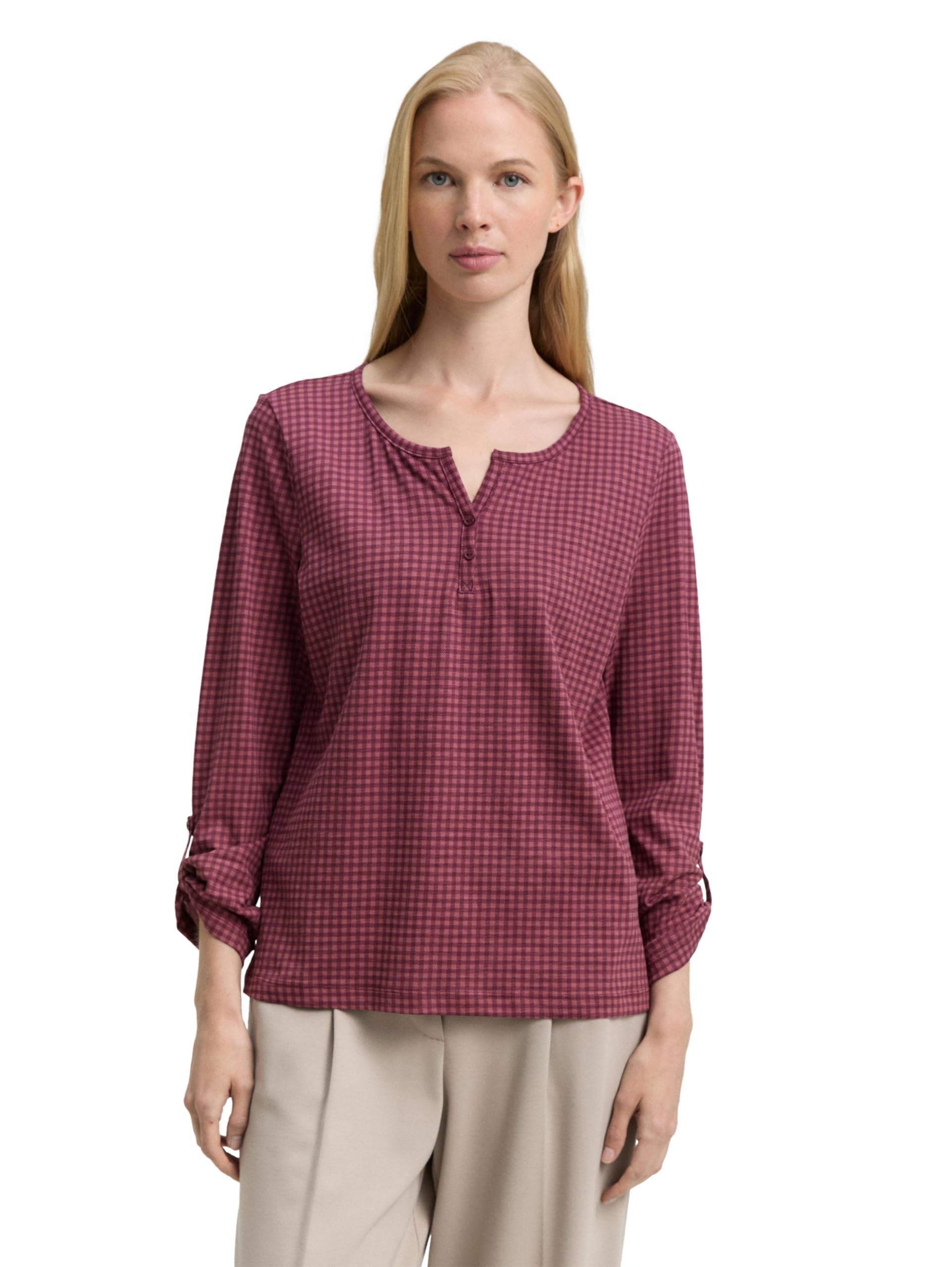 Tom Tailor Damen 1047729 Henley Blusenshirt mit Muster