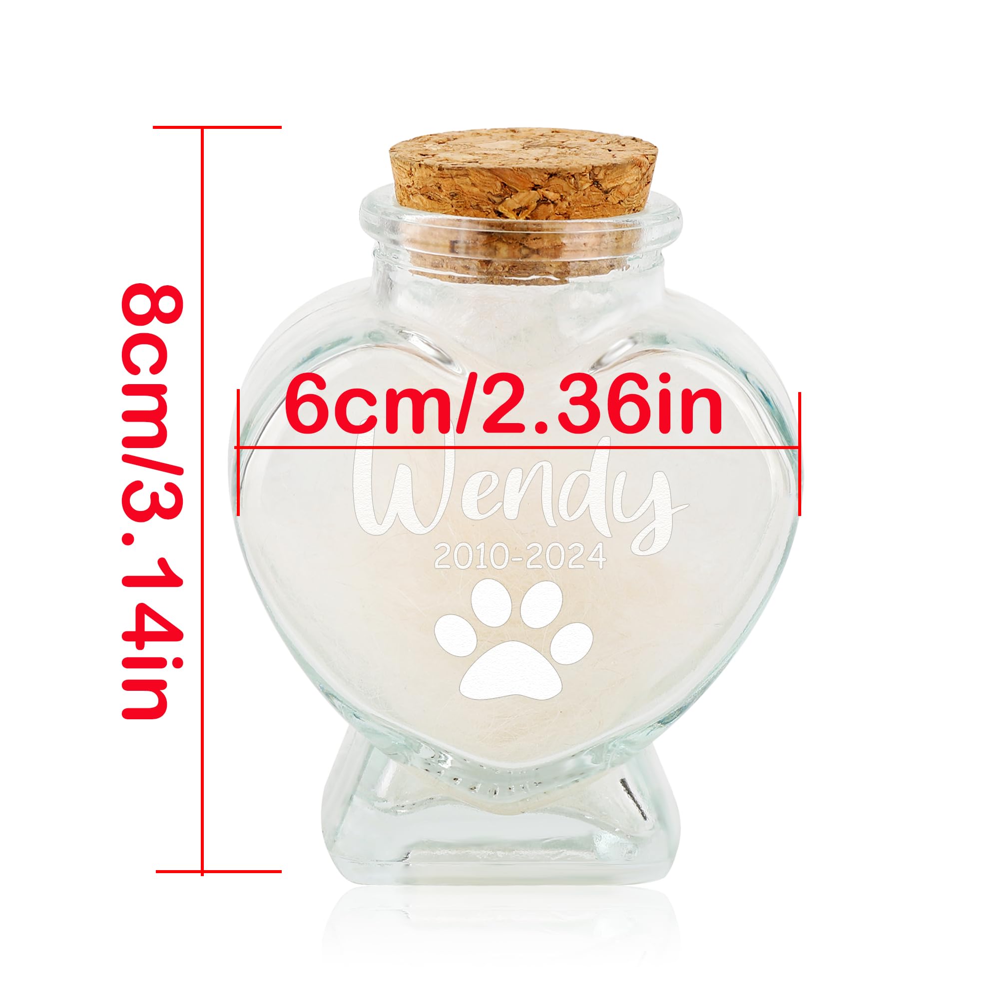 Barattolo commemorativo personalizzato in pelliccia di animale domestico, bottiglia commemorativa per peli di animali domestici, ricordo personalizzato per cani e gatti con nome animale domestico