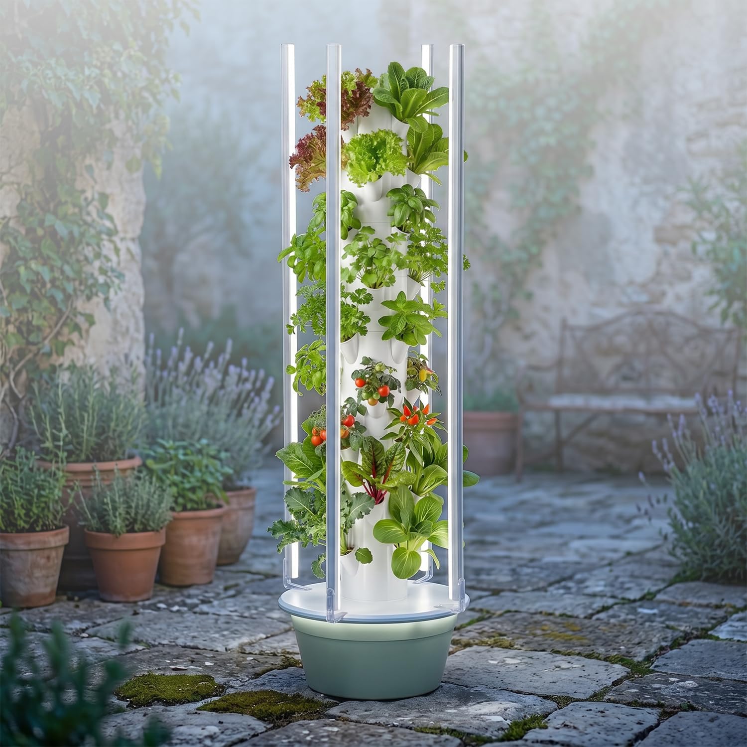 Hydroponics Growing System Vertical Tower, Automated Aeroponics Indoor Tower Garden with LED Grow Lights, Pump, Timer and Movable Water Tank, for Vegetables Fruits Herbs (9 Layer)