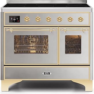 ILVE 40 Inch Majestic II Series Freestanding Electric Double Oven Range with 6 Elements, Triple Glass Cool Door, Convection Oven, TFT Oven Control Display and Child Lock