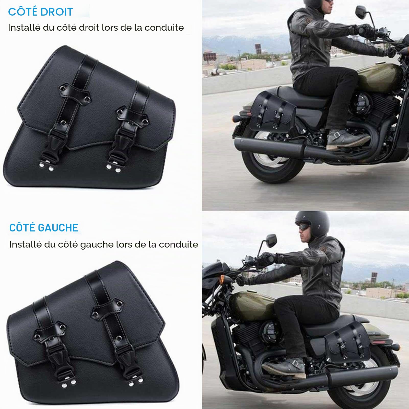 Lot de 2 sacoches de selle vintage pour moto, poches latérales triangulaires, capacité, bagages, sac de rangement pour outils, sacoche arrière de guidon