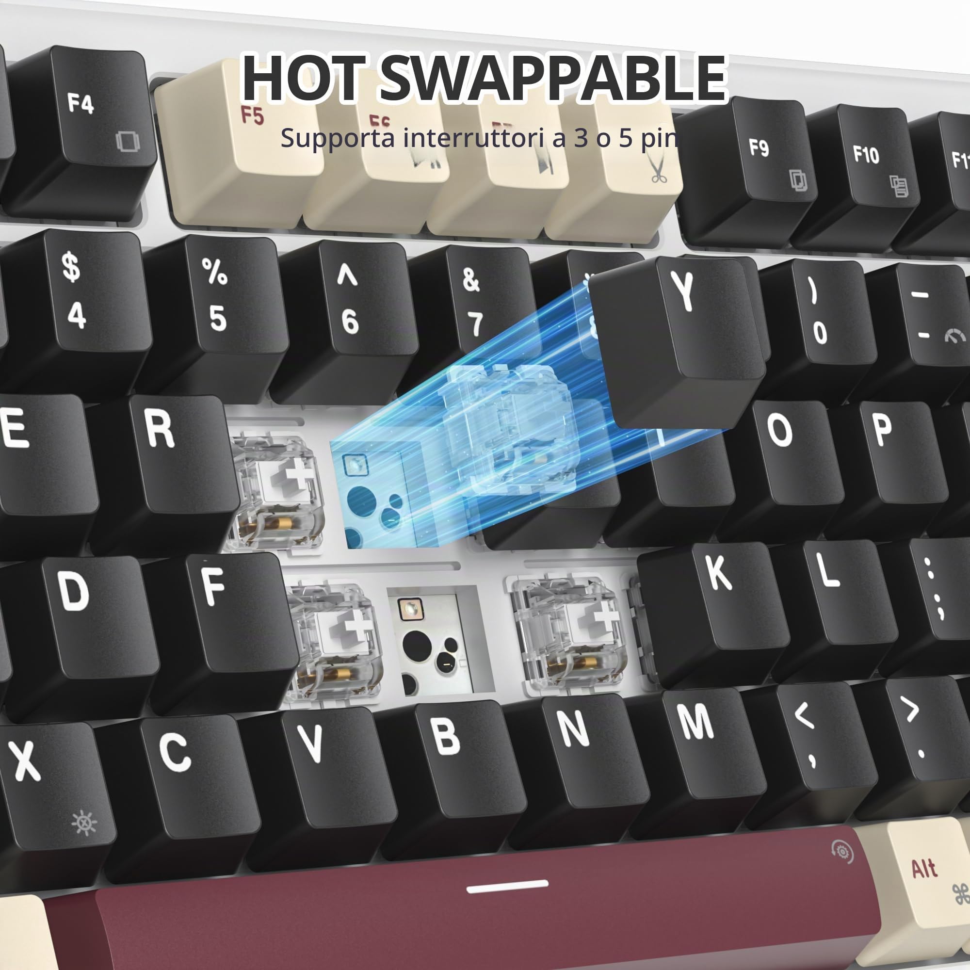SOLIDEE Tastiera Gaming Meccanica 75%, Retroilluminata RGB, Hot Swappable, TKL NKRO, 82 Tasti, Manopola Volume