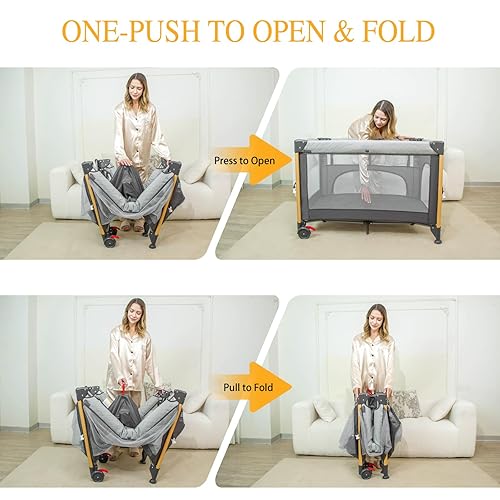 Miniatura 8 de Moisés para bebé junto a la cama con configuración con una sola mano, cuna plegable 5 en 1 para viajar, moisés portátil para bebé con cambiador de