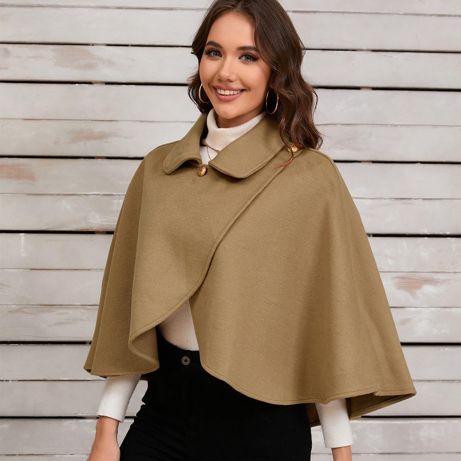 Poncho Mantella,Mantella Scialle con Collo a Risvolto in Finta Lana Corta Mantello Coprispalle Incrociato Maglione Anteriore Avvolgente Poncho Elegante Tinta Unita per Donna